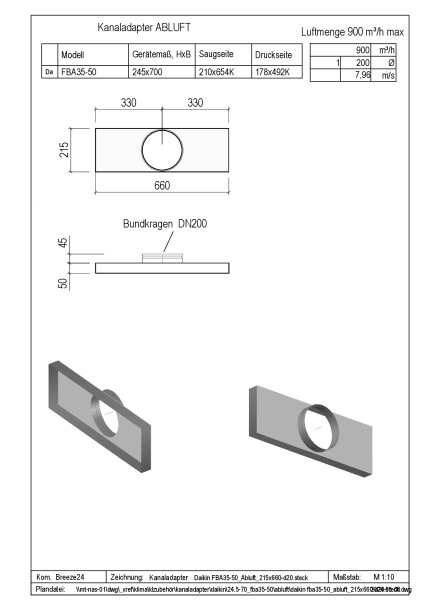 Penka Kanaladapter Abluft für Daikin FBA35-50_Abluft_215x660-d20.steck