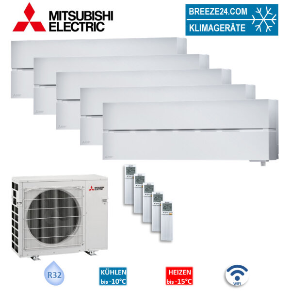 Mitsubishi Electric 5er Set 5 Wandgeräte Diamond WiFi 4 x MSZ-LN18VG2W + MSZ-LN35VG2W + MXZ-5F102VF2