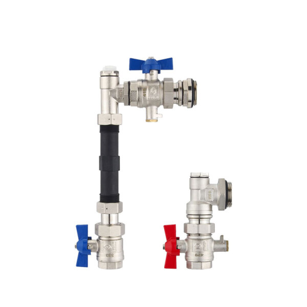 Anschluss-Set für Wärmezähler mit 3/4" Gewinde - 110 mm - Winkelform