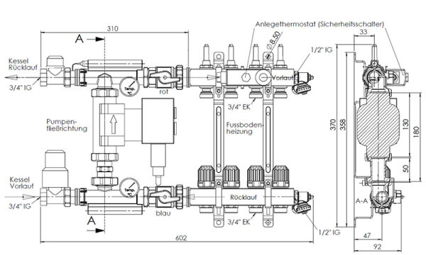 Kompakt-Regelstation / Festwertregelset für Fußbodenheizung - mit Pumpe Wilo Yonos Para RS25/6