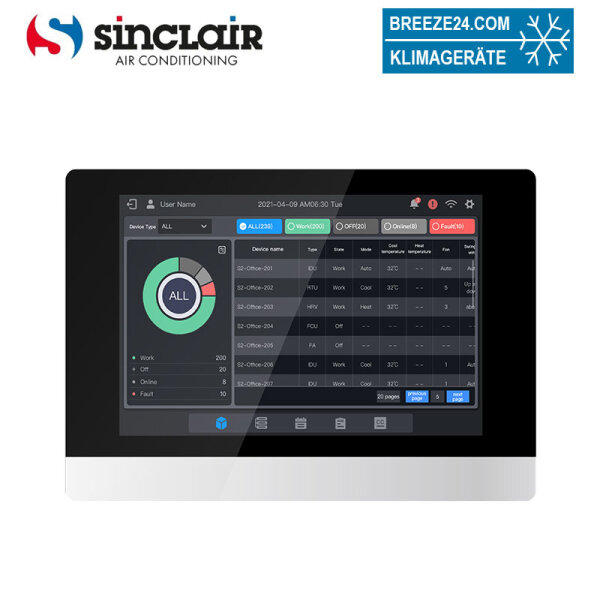 Sinclair SCC-61 kabelgebundener Wand-Zentralcontroller für Geräte aus der SDV6 Baureihe