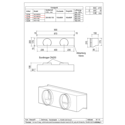 Penka Kanaladapter für Mitsubishi Electric SEZ-M35-50DA | PEFY-P40-50 | 2er & 3er Kanal Ø 200 160 mm
