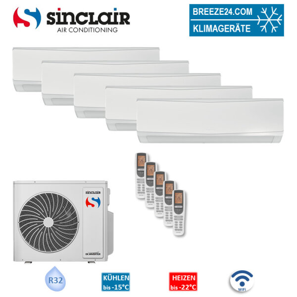 Sinclair Set 4 x SIH09BIK + SIH18BIK + MV-E42BI2 Wandgeräte KEYON WiFi 2,7/ 4,6 kW
