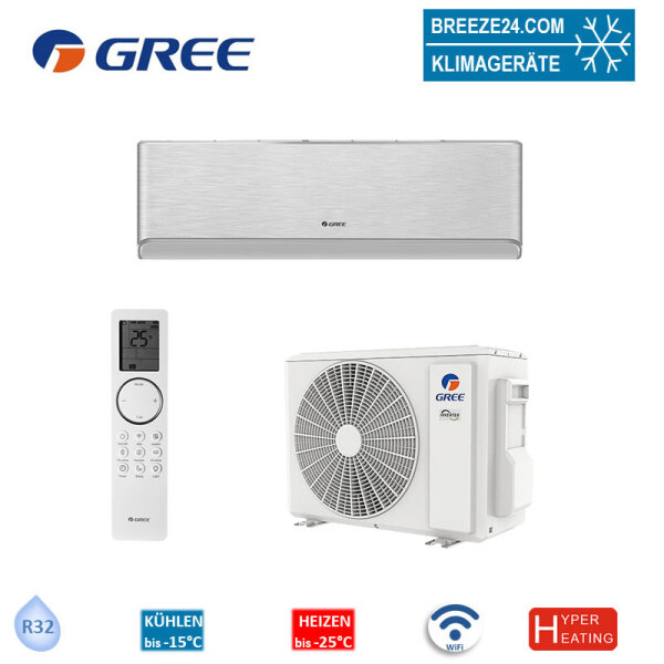 GREE Airy Silver Set 5,3 kW - GWH18AVDXE-K6DNA1A | WiFi | Raumgröße 50 - 55 m² | Hyper Heating