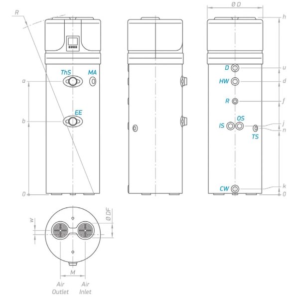 Tesy AquaThermica HPWH 4.11 FS 260 U 02 S Wärmepumpe 260 Liter | Wärmetauscher R290 Heizstab 1.5 kW