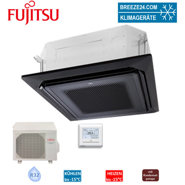 Fujitsu Set 4-Wege-Deckenkassette schwarz 9,5 kW - AUXG36KRLB + AOEG36KRTA R32 Klimaanlage 400V