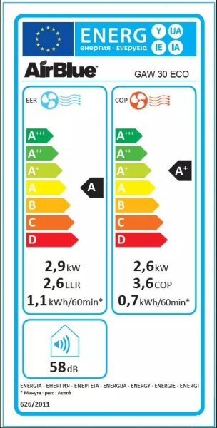 AirBlue GAW 30 ECO Monoblock-Klimagerät 2,9 kW - R290 für 1 Raum 25 - 30 m²