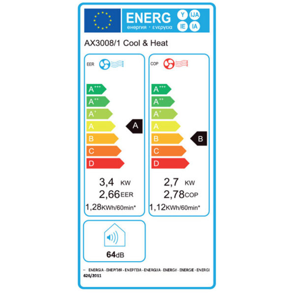 Aspen AX3008/1 Mobiles Klimagerät 3,4 kW Kühlen + Heizen für 1 Raum mit 35 - 40 m² | R290