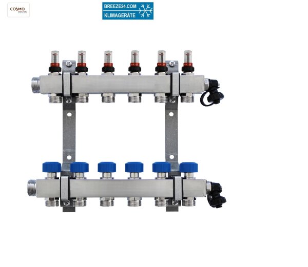 COSMO Standard Edelstahlverteiler 5 HK mit Durchflussanzeiger, ohne Kugelhähne