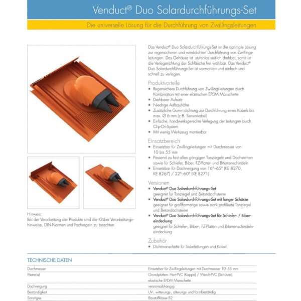 Solardurchführung Klöber Venduct mit Universal Grundplatte DN 100 rot