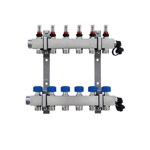 COSMO Standard Edelstahlverteiler 12 HK mit Durchflussanzeiger, ohne Kugelhähne #1