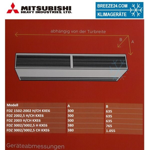 Mitsubishi Heavy Türluftschleier 22,4 kW FDSZ2002,5HV | Nur Heizen | R410A