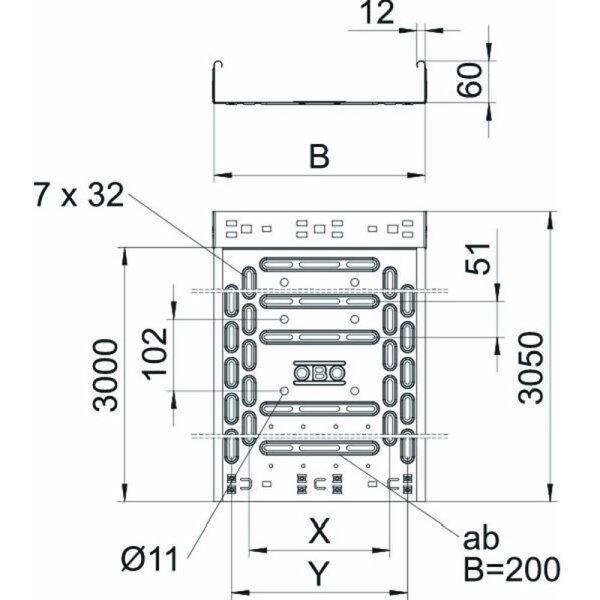 Metallkabelrinne 60 x 200 x 3000 mm verzinkt (mit/ohne Deckel)